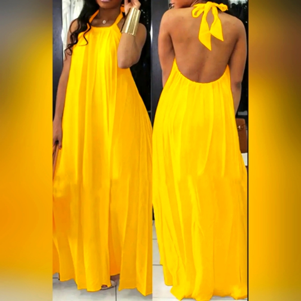 Bright Yellow halter Sun dress